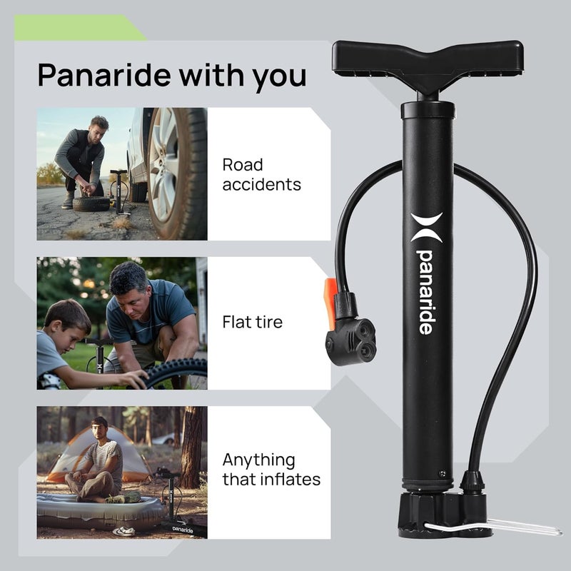 panaride Bike Pump Floor, Advanced Bike Tire Inflator, Bicycle Hand Air Pump with Dual Presta and Schrader Valves, Handheld Pump, Suitable for Road and Mountain Bikes, Baby Stroller, Balls - Image 2